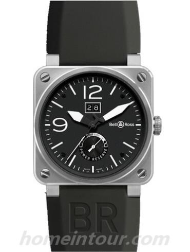 柏莱士BR_03-90_GRANDE_DATE__RESERVE_DE_MARCHE男表AVIATION系列-黑色表带/表径42mm