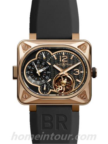 柏莱士BR_MINUTEUR_TOURBILLON_PINK_GOLD男表AVIATION系列-黑色表带/表径44x50mm