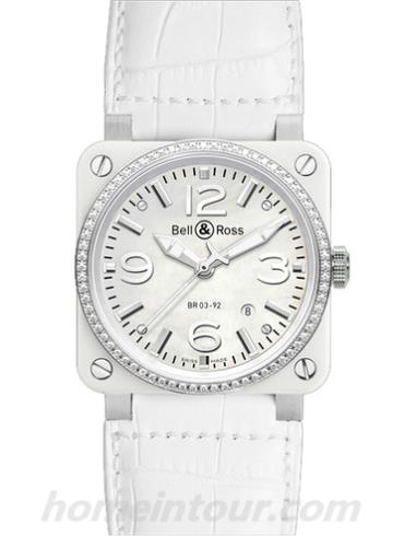 柏莱士BR_03_WHITE_CERAMIC_DIAMONDS女表AVIATION系列-白色表带/表径42mm