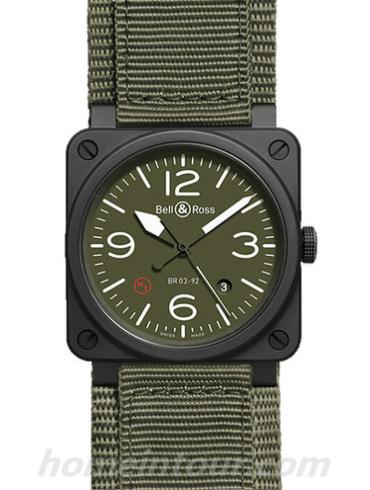 柏莱士BR_03-92_MILITARY_TYPE男表AVIATION系列-卡其绿色表带/表径42mm