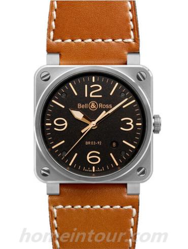 柏莱士BR_03-92_GOLDEN_HERITAGE男表AVIATION系列-深棕色表带/表径42mm