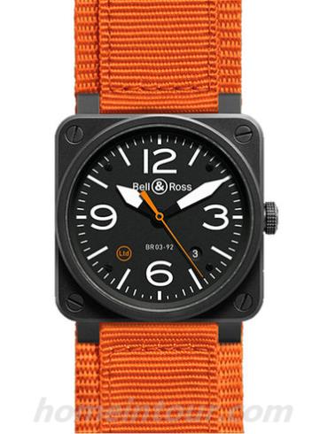 柏莱士BR_03-92_CARBON_ORANGE男表AVIATION系列-橙色表带/表径100mm