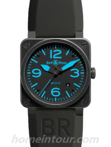 柏莱士BR_03-92_BLUE男表AVIATION系列-黑色表带/表径42mm