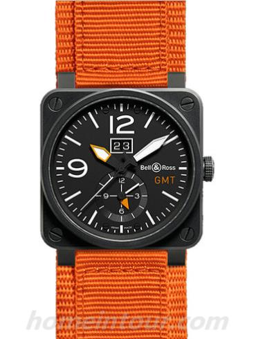 柏莱士BR_03-51_GMT_CARBON男表AVIATION系列-橙色表带/表径42mm