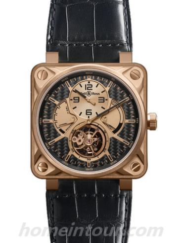 柏莱士BR_01_TOURBILLON_PINK_GOLD_Black男表AVIATION系列-黑色表带/表径46mm