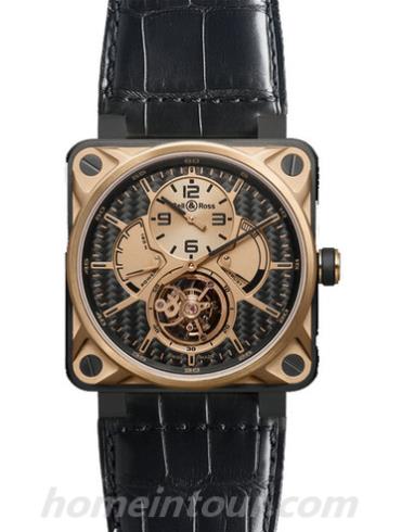 柏莱士BR_01_TOURBILLON_PINK_GOLD_TITANIUM男表AVIATION系列-黑色表带/表径46mm