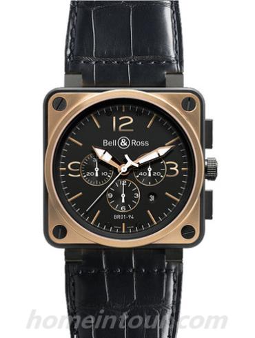 柏莱士BR_01-94_PINK_GOLD_CARBON_OFFICER男表AVIATION系列-黑色表带/表径46mm
