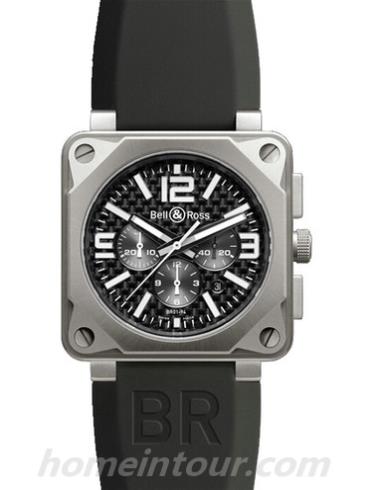 柏莱士BR_01-94_CHRONOGRAPHE_PRO_TITANIUM_CARBON_FIBER_DIAL男表AVIATION系列-黑色表带/表径46mm