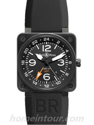 柏莱士BR_01-93_GMT_24_H男表AVIATION系列-黑色表带/表径46mm