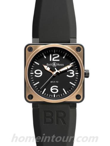 柏莱士BR_01-92_ROSE_GOLD_CARBON男表AVIATION系列-黑色表带/表径46mm