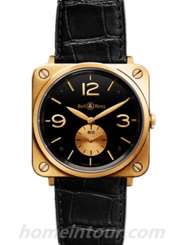 柏莱士BR_S_ROSE_GOLD_BLACK_DIAL男表AVIATION系列-黑色表带/表径39mm