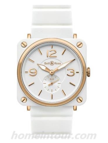 柏莱士BR_S_ROSE_GOLD_WHITE_CERAMIC男表AVIATION系列-白色表带/表径39mm