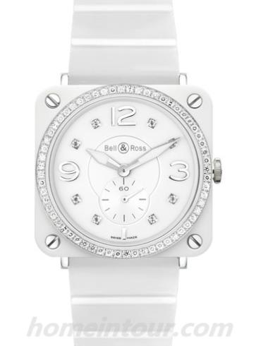 柏莱士BR_S_WHITE_CERAMIC_PHANTOM_DIAMONDS男表AVIATION系列-白色表带/表径39mm