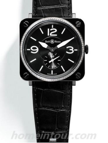 柏莱士BR_S_BLACK_CERAMIC_DIAMONDS男表AVIATION系列-黑色表带/表径39mm