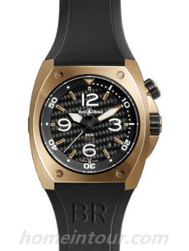 柏莱士BR_02-92_ROSE_GOLD男表MARINE系列-黑色表带/表径44mm