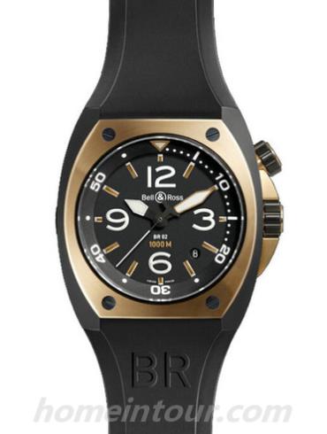 柏莱士BR_02-92_ROSE_GOLD_CARBON男表MARINE系列-黑色表带/表径44mm