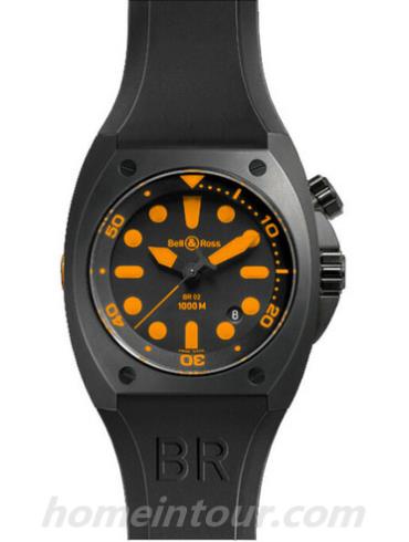 柏莱士BR_02-92_ORANGE男表MARINE系列-黑色表带/表径44mm