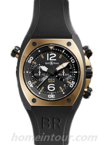 柏莱士BR_02-94_ROSE_GOLD___CARBON男表MARINE系列-黑色表带/表径44mm