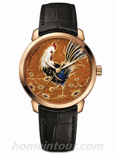 雅典8152_111_2_ROOSTER男表鎏金经典系列-黑色表带/表径40mm