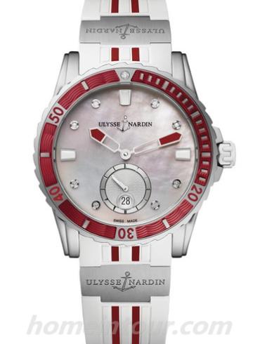 雅典3203_190_3R_10_16女表Diver潜水表系列-白色/红色表带/表径40mm