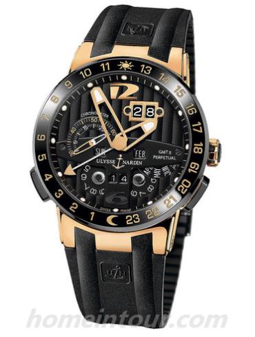 雅典326-03-3男表复杂功能机械腕表系列-黑色表带/表径43mm