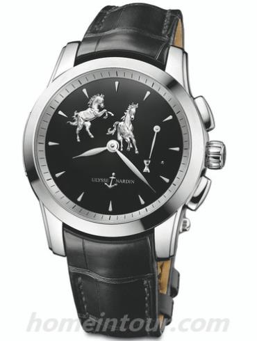 雅典6109-130_E2-HORSE男表鎏金经典系列-黑色表带/表径43mm