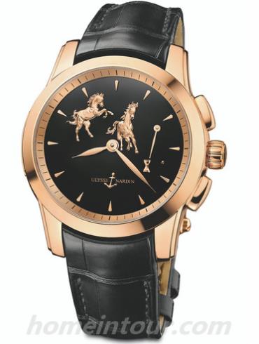 雅典6106-130_E2-HORSE男表鎏金经典系列-黑色表带/表径43mm