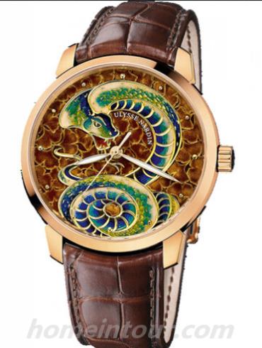 雅典8156-111-2_SNAKE男表鎏金经典系列-棕色表带/表径40mm