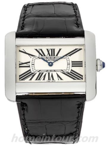 卡地亚W6300655男表坦克Tank系列-黑色表带/表径38mm