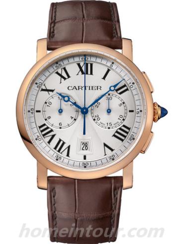 卡地亚W1556238男表Rotonde系列-棕色表带/表径40mm