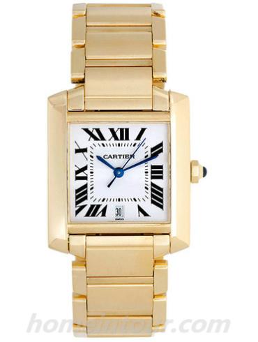 卡地亚W50001R2男表坦克Tank系列-金色表带/表径29mm