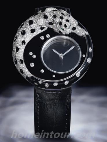 卡地亚PANTHERE_MYSTERIEUSE男表创意宝石腕表系列-黑色表带/表径40mm