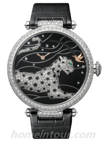卡地亚PANTH&#200;RES ET COLIBRI男表创意宝石腕表系列-黑色表带/表径42.75mm