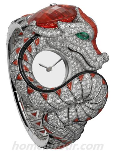 卡地亚Dragon_Mysterieux男表创意宝石腕表系列-钻石白表带/表径&#8211;