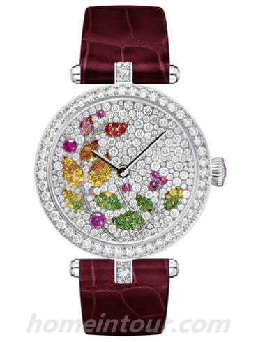 梵克雅宝Lady_Jour_des_Fleurs女表诗意复杂功能系列-酒红色表带/表径33mm