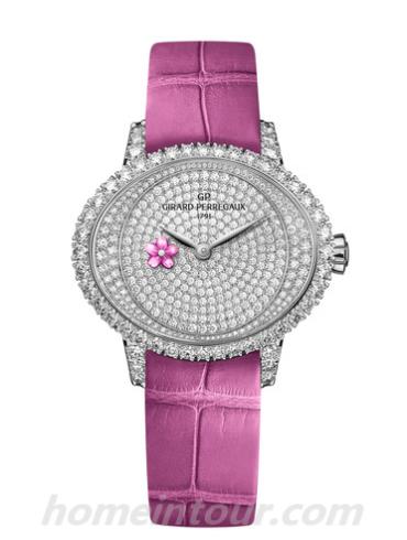 芝柏80498D53M7B1-BKLA女表Laureato桂冠系列-粉色表带/表径35.4x30.4mm