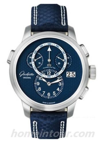 格拉苏蒂原创95-01-05-15-04男表Pano Classic 经典偏心系列-蓝色表带/表径44mm