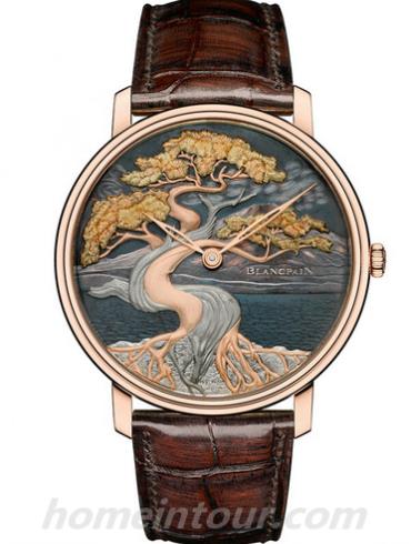 宝珀6615-3616-55B男表Villeret系列-棕色表带/表径45mm