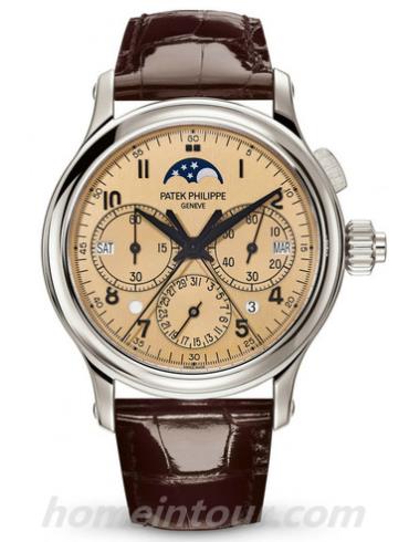 百达翡丽5372P-010男表超级复杂功能时计系列-棕色表带/表径38.3mm