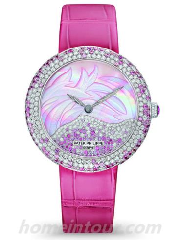 百达翡丽4899_900G女表Calatrava系列-亮粉色表带/表径39mm