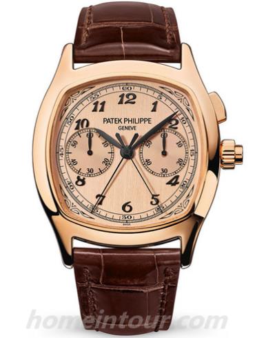 百达翡丽5950R-001男表超级复杂功能时计系列-棕色表带/表径37 × 44.6mm