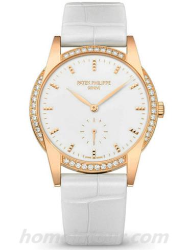 百达翡丽7122_200R-001女表Calatrava系列-白色表带/表径33mm