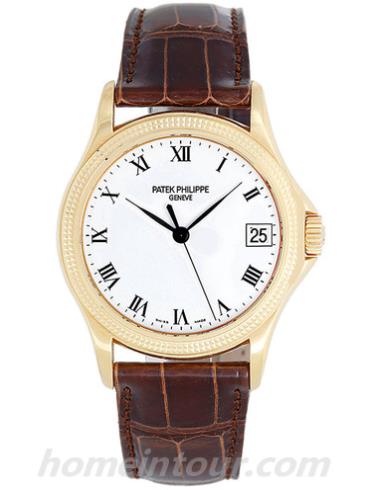 百达翡丽5117J-001男表Calatrava系列-棕色表带/表径36.5mm