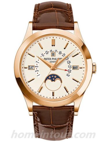 百达翡丽5496R-001男表超级复杂功能时计系列-棕色表带/表径39.5mm