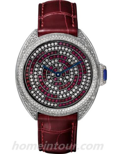 卡地亚HPI01101女表Clé de Cartier系列-酒红色表带/表径40mm
