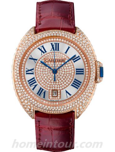 卡地亚WJCL0037女表Clé de Cartier系列-酒红色表带/表径40mm