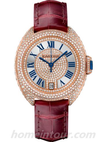 卡地亚WJCL0036女表Clé de Cartier系列-酒红色表带/表径35mm