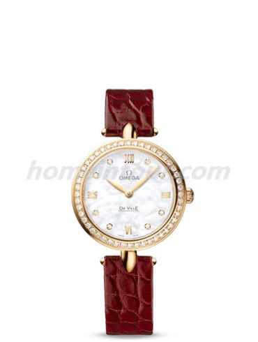 欧米茄424.58.27.60.55.001女表碟飞系列-酒红色表带/表径27.4mm