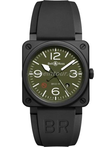 柏莱士BR03-92_CERAMIC_MILITARY_TYPE男表AVIATION系列-黑色/卡其色表带/表径42mm