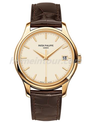 百达翡丽5227J-001男表Calatrava系列-棕色表带/表径39mm
